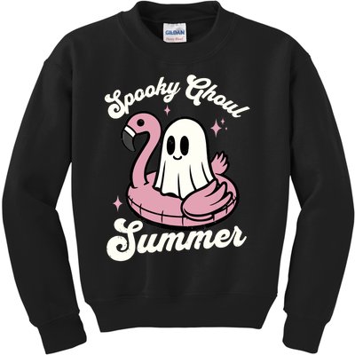 Spooky Ghoul Summer Cute Ghost Flamingo Summer Vibes Beach Kids Sweatshirt