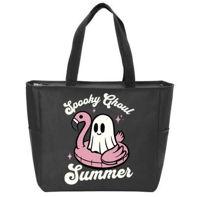 Spooky Ghoul Summer Cute Ghost Flamingo Summer Vibes Beach Zip Tote Bag