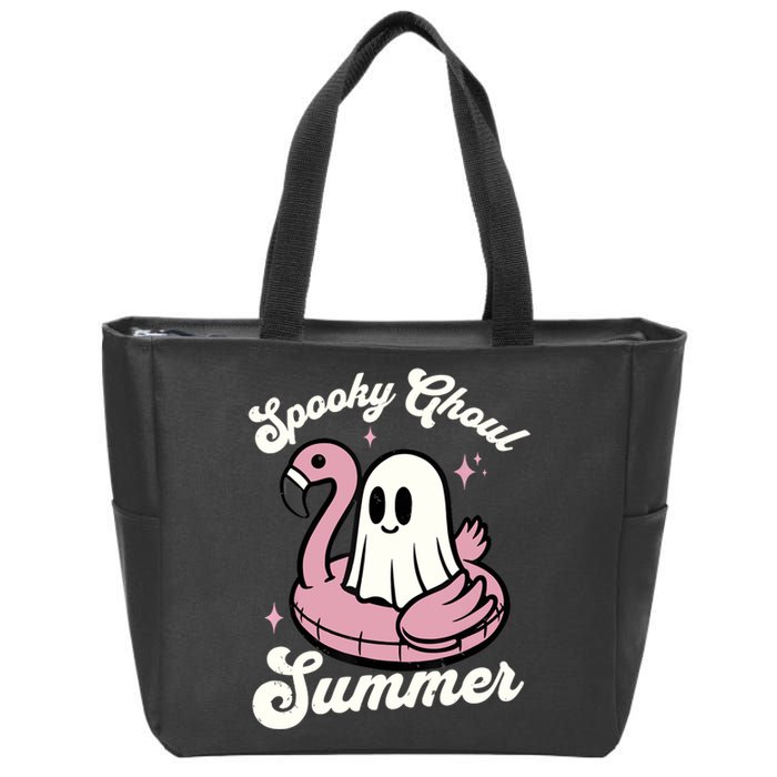 Spooky Ghoul Summer Cute Ghost Flamingo Summer Vibes Beach Zip Tote Bag