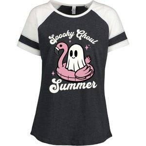 Spooky Ghoul Summer Cute Ghost Flamingo Summer Vibes Beach Enza Ladies Jersey Colorblock Tee