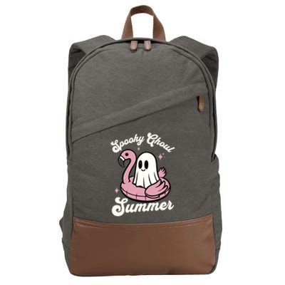 Spooky Ghoul Summer Cute Ghost Flamingo Summer Vibes Beach Cotton Canvas Backpack