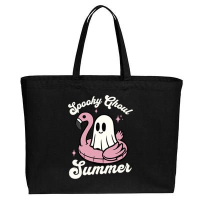 Spooky Ghoul Summer Cute Ghost Flamingo Summer Vibes Beach Cotton Canvas Jumbo Tote