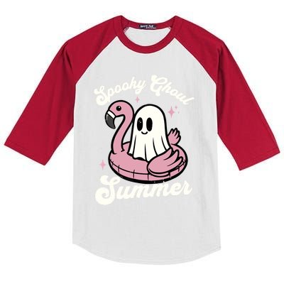 Spooky Ghoul Summer Cute Ghost Flamingo Summer Vibes Beach Kids Colorblock Raglan Jersey