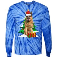 Santa Ger Shepherd Dog Xmas Tree Lights Merry Christmas Gift Tie-Dye Long Sleeve Shirt