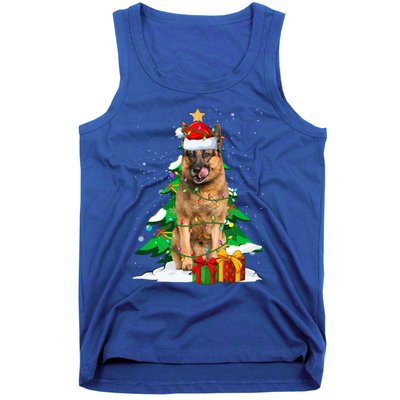 Santa Ger Shepherd Dog Xmas Tree Lights Merry Christmas Gift Tank Top