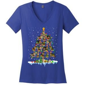 Santa Ger Shepherd Dogs Christmas Tree Ornats Xmas Pjs Gift Women's V-Neck T-Shirt