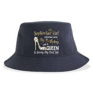 September Girl Stepping Into My Birthday Like A Queen Bday Sustainable Bucket Hat