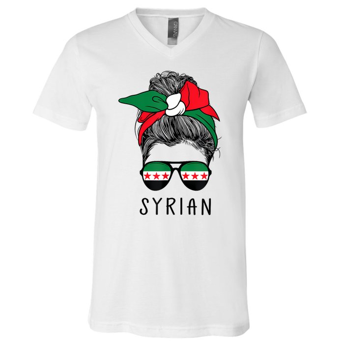 Syrian Girl Syrian Heritage Syria New Flag V-Neck T-Shirt