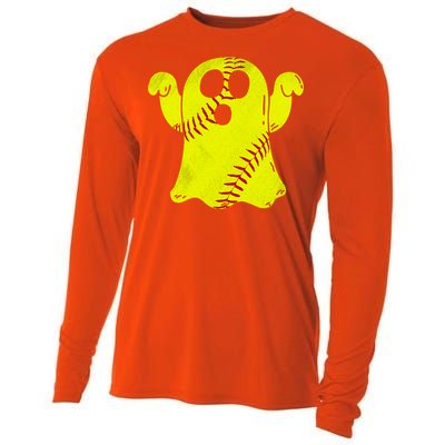 Softball Ghost Softball Lover Halloween Costume Cooling Performance Long Sleeve Crew