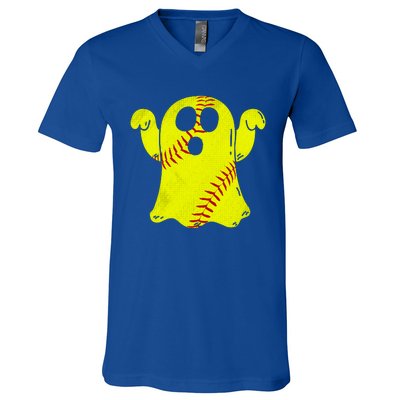 Softball Ghost Softball Lover Halloween Costume V-Neck T-Shirt