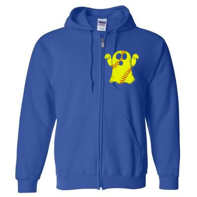 Softball Ghost Softball Lover Halloween Costume Full Zip Hoodie