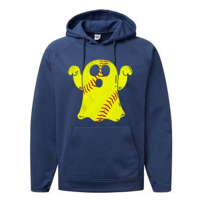 Softball Ghost Softball Lover Halloween Costume Performance Fleece Hoodie