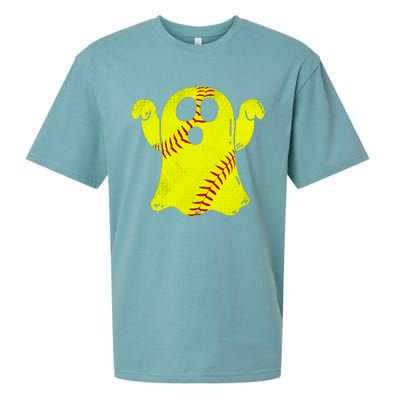 Softball Ghost Softball Lover Halloween Costume Sueded Cloud Jersey T-Shirt