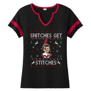 Snitches Get Stitches Ugly Christmas Sweater Ladies Halftime Notch Neck Tee