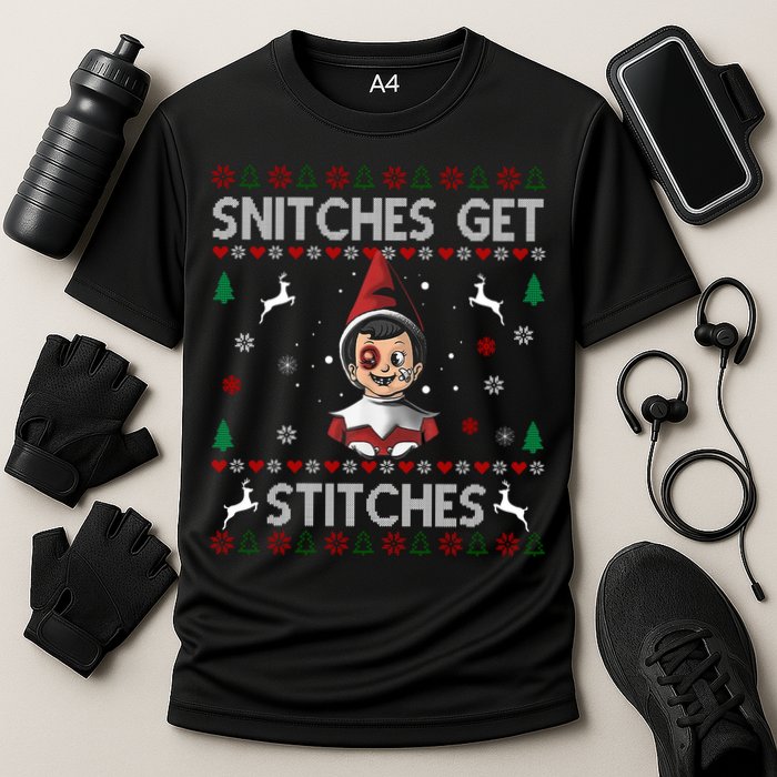 Snitches Get Stitches Ugly Christmas Sweater Cooling Performance Crew T-Shirt