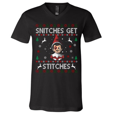 Snitches Get Stitches Ugly Christmas Sweater V-Neck T-Shirt