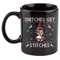 Snitches Get Stitches Ugly Christmas Sweater 11oz C Handle Ceramic Mug