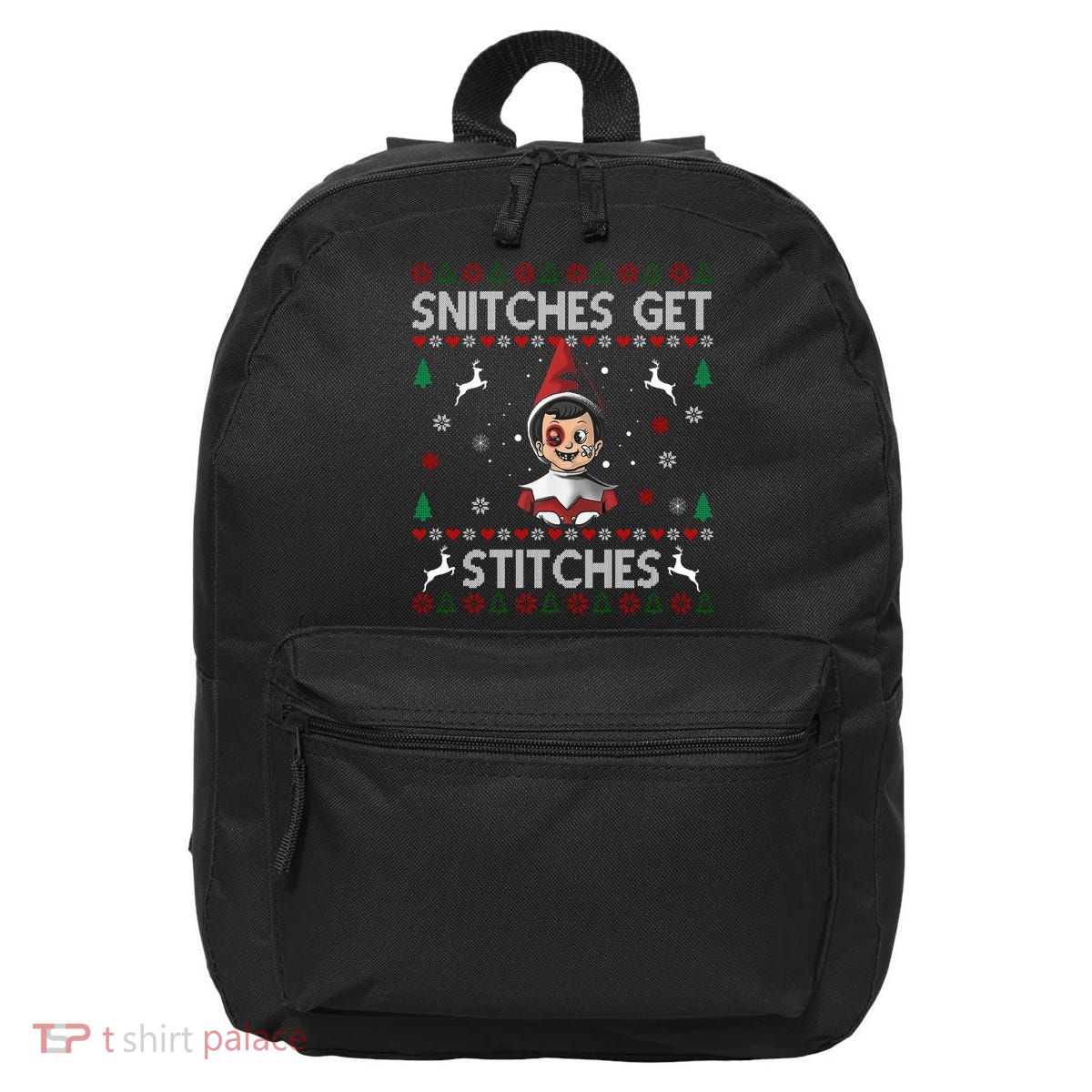 Snitches Get Stitches Ugly Christmas Sweater 16 in Basic Backpack