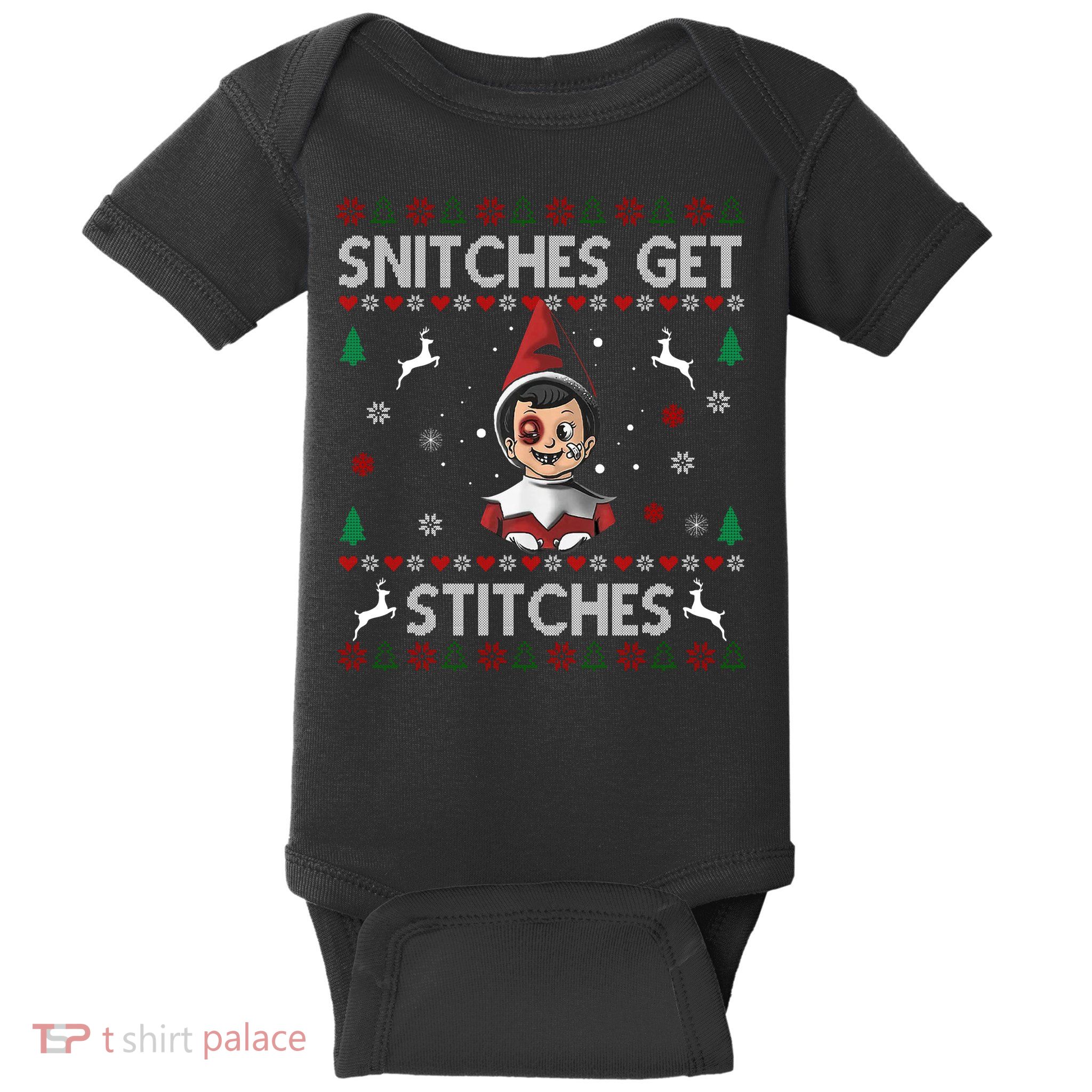 Snitches Get Stitches Ugly Christmas Sweater Baby Bodysuit