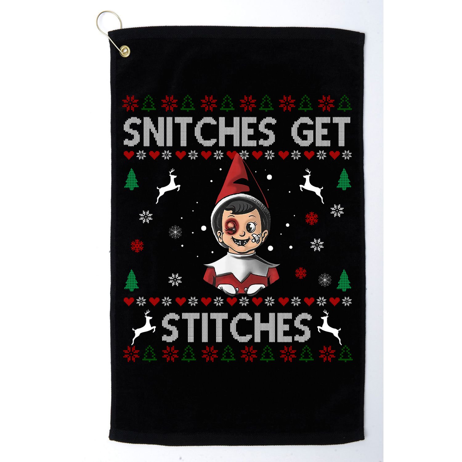 Snitches Get Stitches Ugly Christmas Sweater Golf Towel