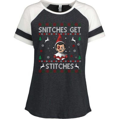 Snitches Get Stitches Ugly Christmas Sweater Enza Ladies Jersey Colorblock Tee