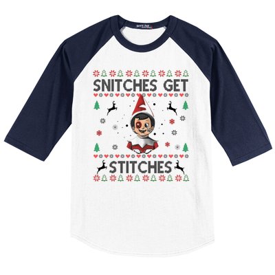 Snitches Get Stitches Ugly Christmas Sweater Baseball Sleeve Shirt