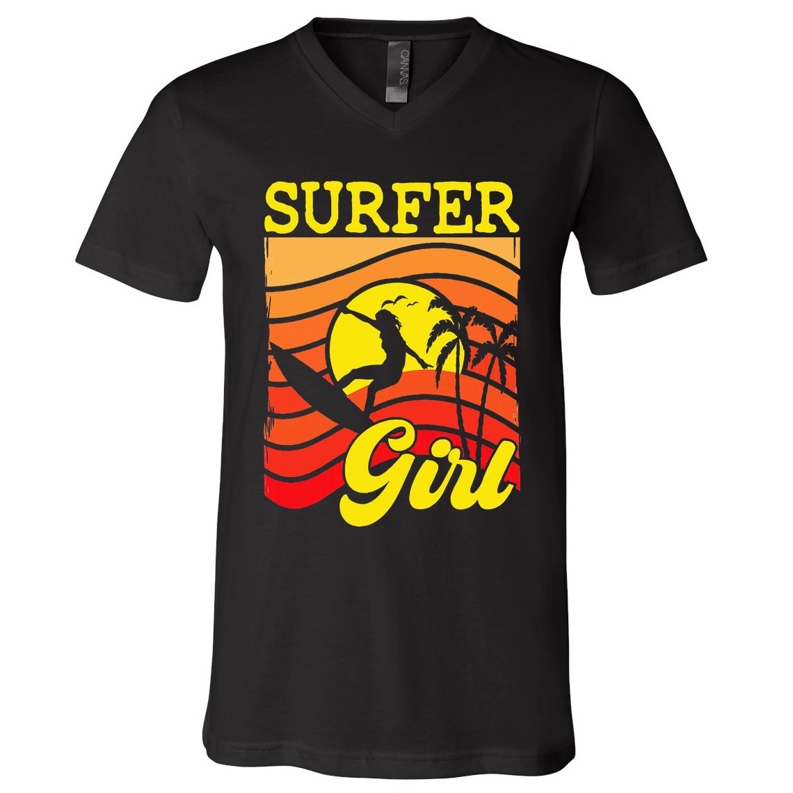 Surfer Girl Surfboarding Surf Lover Surfboard V-Neck T-Shirt