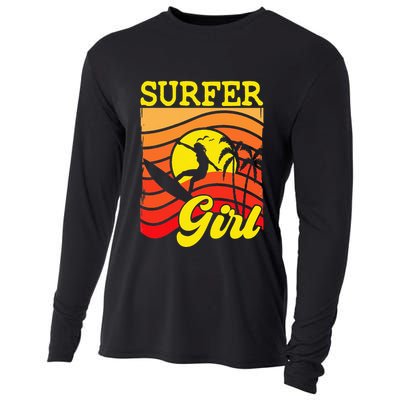 Surfer Girl Surfboarding Surf Lover Surfboard Cooling Performance Long Sleeve Crew