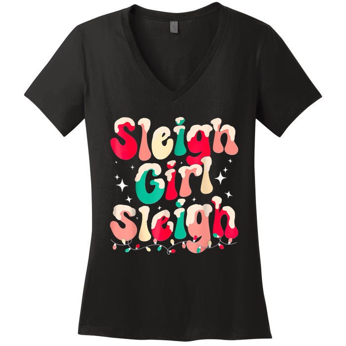 Sleigh Girl Sleigh Christmas Women Pajamas Women's V-Neck T-Shirt