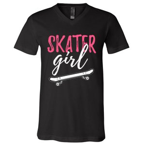 Skater Girl Skateboarding Skateboard Gift V-Neck T-Shirt