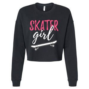 Skater Girl Skateboarding Skateboard Gift Cropped Pullover Crew