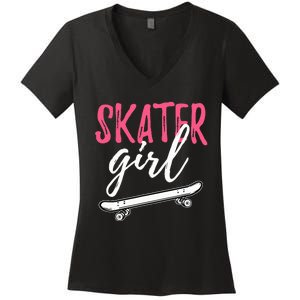 Skater Girl Skateboarding Skateboard Gift Women's V-Neck T-Shirt