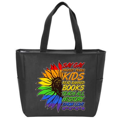 Say Gay Show Love Rainbow Sunflower Zip Tote Bag