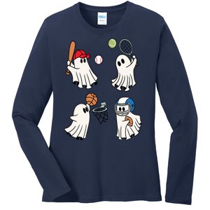 Spooky Ghost Sport Halloween Ladies Long Sleeve Shirt