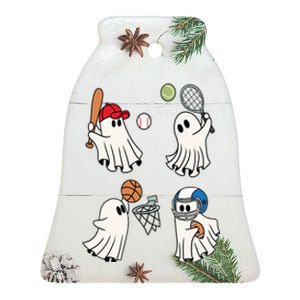 Spooky Ghost Sport Halloween Ceramic Bell Ornament