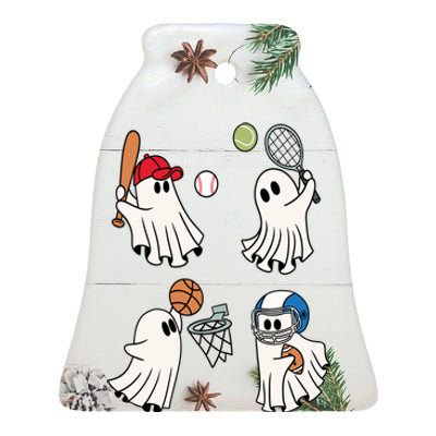 Spooky Ghost Sport Halloween Ceramic Bell Ornament