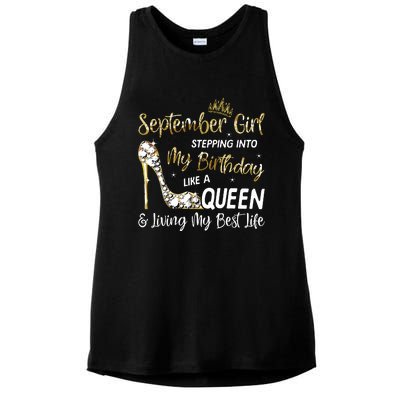 September Girl Stepping Into My Birthday Like A Queen Bday Ladies PosiCharge Tri-Blend Wicking Tank