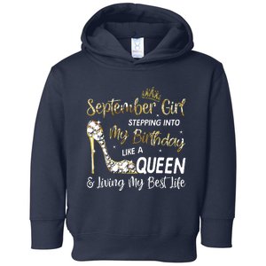 September Girl Stepping Into My Birthday Like A Queen Bday Toddler Hoodie