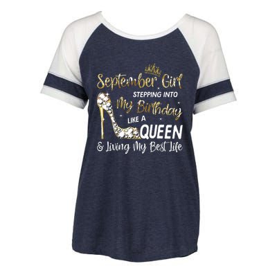 September Girl Stepping Into My Birthday Like A Queen Bday Enza Ladies Jersey Colorblock Tee