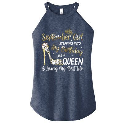 September Girl Stepping Into My Birthday Like A Queen Bday Women's Perfect Tri Rocker Tank