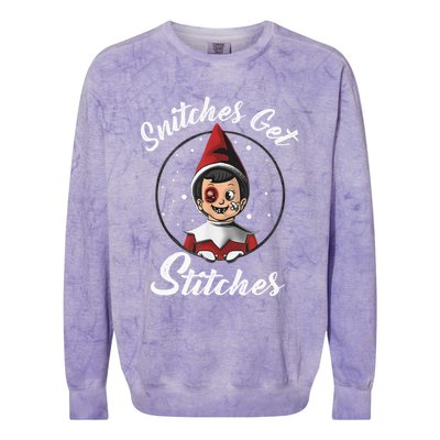 Snitches Get Stitches Elf On A Self Funny Christmas Xmas Holiday Colorblast Crewneck Sweatshirt