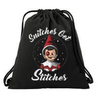 Snitches Get Stitches Elf On A Self Funny Christmas Xmas Holiday Drawstring Bag