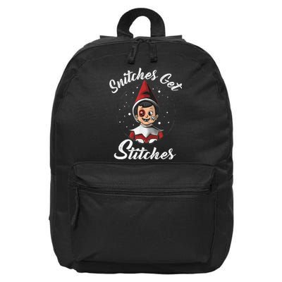 Snitches Get Stitches Elf On A Self Funny Christmas Xmas Holiday 16 in Basic Backpack