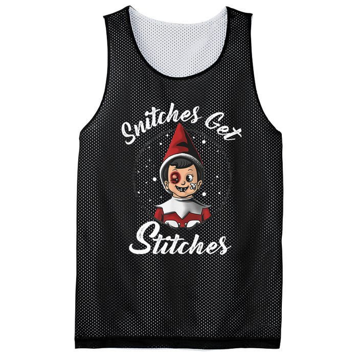 Snitches Get Stitches Elf On A Self Funny Christmas Xmas Holiday Mesh Reversible Basketball Jersey Tank