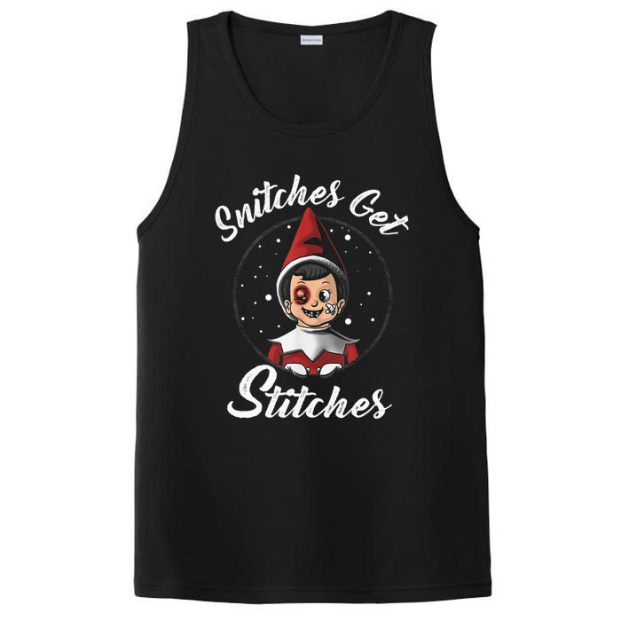 Snitches Get Stitches Elf On A Self Funny Christmas Xmas Holiday PosiCharge Competitor Tank