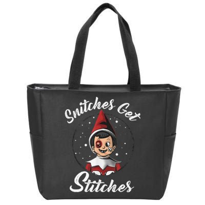 Snitches Get Stitches Elf On A Self Funny Christmas Xmas Holiday Zip Tote Bag