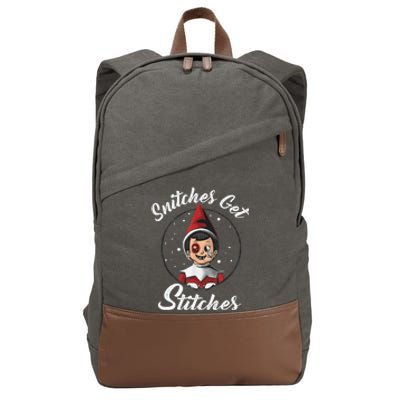 Snitches Get Stitches Elf On A Self Funny Christmas Xmas Holiday Cotton Canvas Backpack