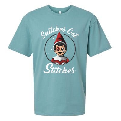 Snitches Get Stitches Elf On A Self Funny Christmas Xmas Holiday Sueded Cloud Jersey T-Shirt