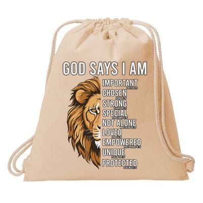 S God Says I Am Lion Christian Drawstring Bag