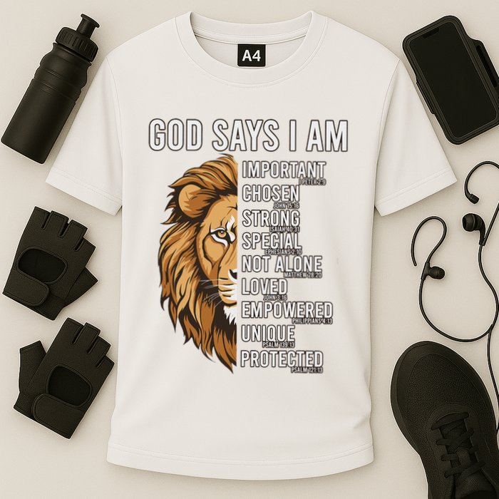 S God Says I Am Lion Christian Cooling Performance Crew T-Shirt